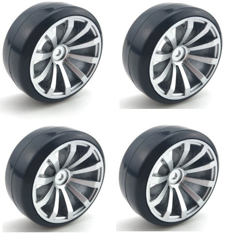 Powerhobby 1/10 Drift Car Mounted Tires / Wheels (4) Silver PY024 - PowerHobby