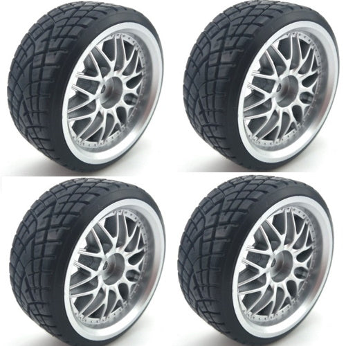 Powerhobby 1/10 Drift Car Mounted Tires / Wheels (4) Silver PY071 - PowerHobby