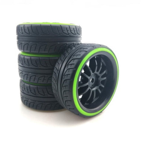 Powerhobby 1/10 Drift Car Mounted Tires / Wheels (4) Green / Black PY465 - PowerHobby