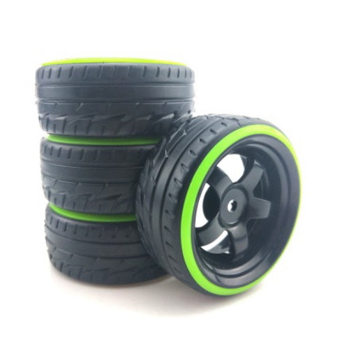 Powerhobby 1/10 Drift Car Mounted Tires / Wheels (4) Green / Black PY890 - PowerHobby