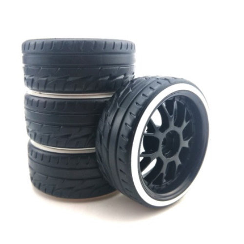 Powerhobby 1/10 Drift Car Mounted Tires / Wheels (4) White / Black PY921 - PowerHobby