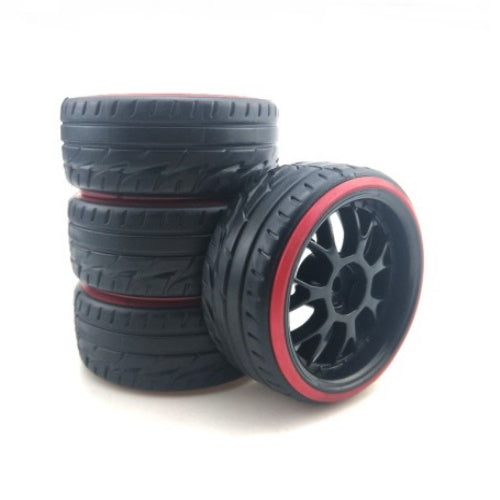 Powerhobby 1/10 Drift Car Mounted Tires / Wheels (4) Red / Black PY943 - PowerHobby