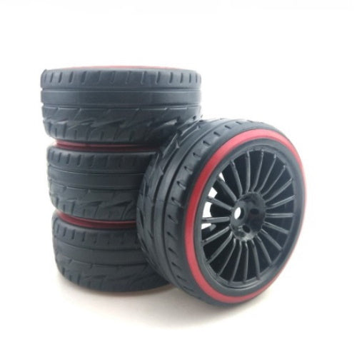 Powerhobby 1/10 Drift Car Mounted Tires / Wheels (4) Red / Black PY949 - PowerHobby