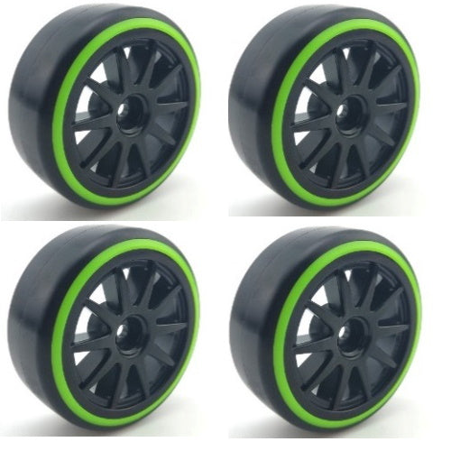 Powerhobby 1/10 Drift Car Mounted Tires / Wheels (4) Green / Black PY176 - PowerHobby