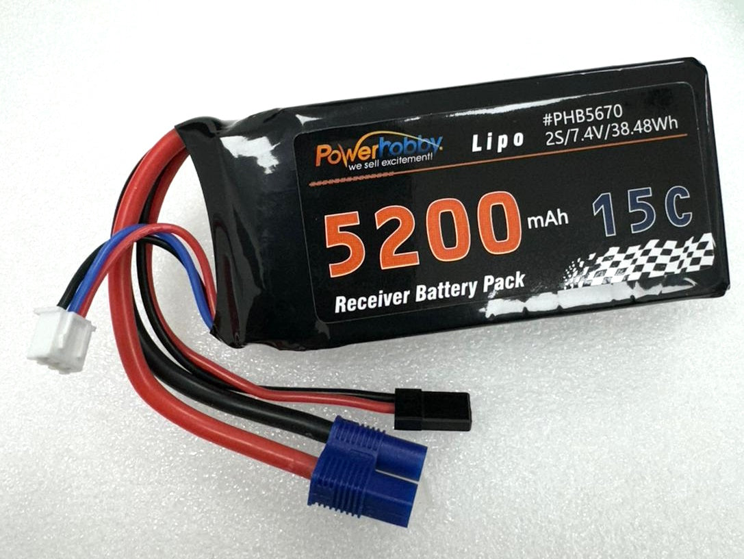 Powerhobby 2S 5200mah 15C LiPo Battery w/EC3 & JR Connector Receiver Pack - PowerHobby