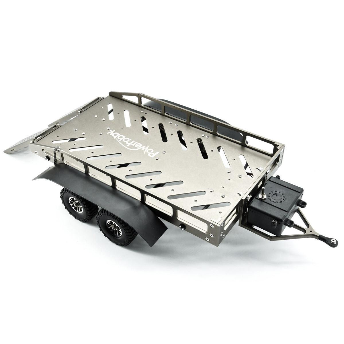 バウマン P.S.P. Remorque MEILEIRWAGEN 1/35 Powerhobby 1/18 / 1/16 Metal Trailer w Lights Silver FOR Traxxas