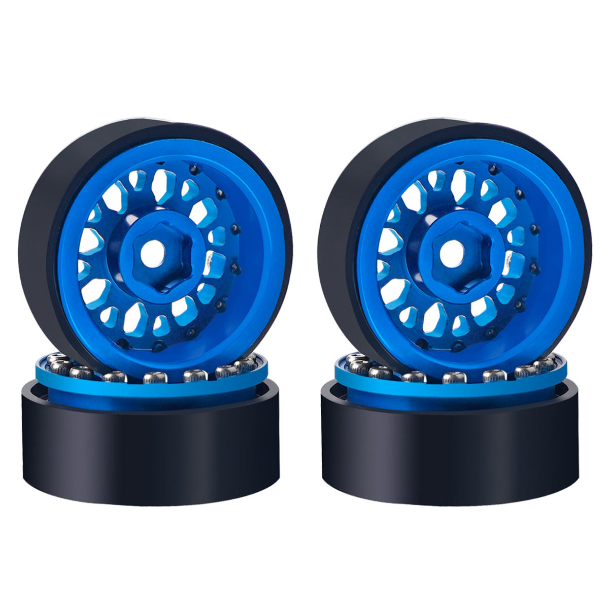 Powerhobby Aluminum Beadlock 1.0" Wheels 1/24 Axial SCX24 Jeep C10 4pc Blue - PowerHobby
