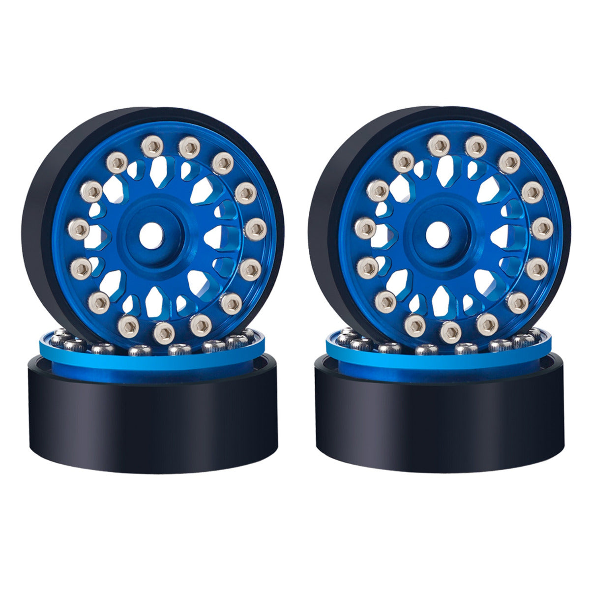 Powerhobby Aluminum Beadlock 1.0" Wheels 1/24 Axial SCX24 Jeep C10 4pc Blue - PowerHobby