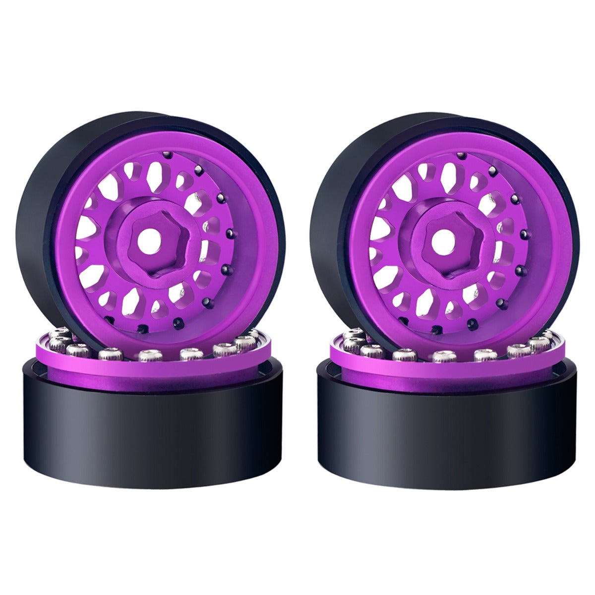 Powerhobby 1.0 Aluminum Beadlock Crawler Wheels for 1/24 scale Purple - PowerHobby