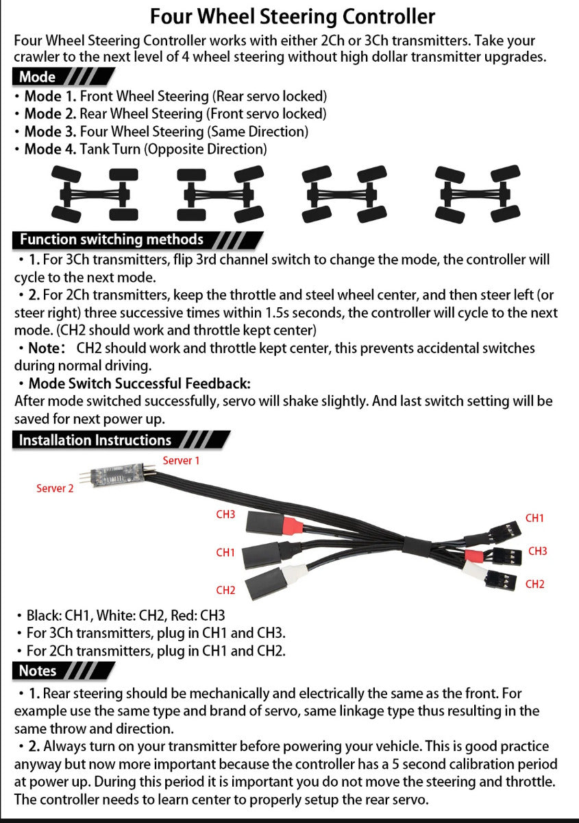 Powerhobby Four Wheel Steering Controller FOR Rock Crawler 1/24 1/18 1/10 - PowerHobby