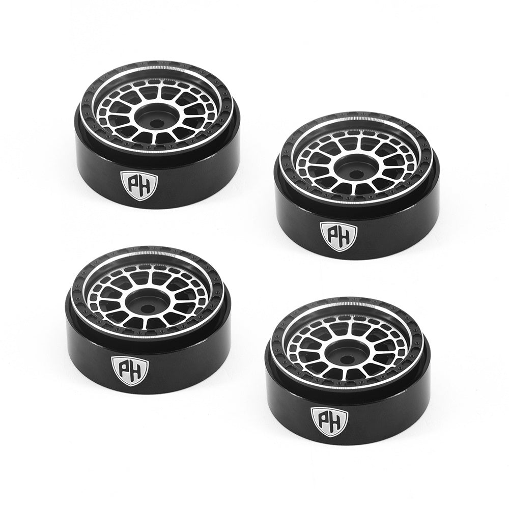 Powerhobby 1.0" Aluminum Wheels Black / Silver (4) 1/24 Rock Crawler - PowerHobby
