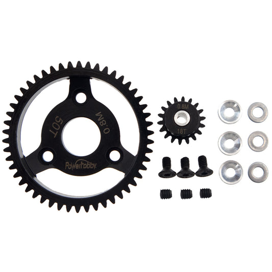 Powerhobby Hardened Steel 32P 50T 0.8M Spur Gear w 18T Pinion FOR Traxxas Slash 2WD - PowerHobby