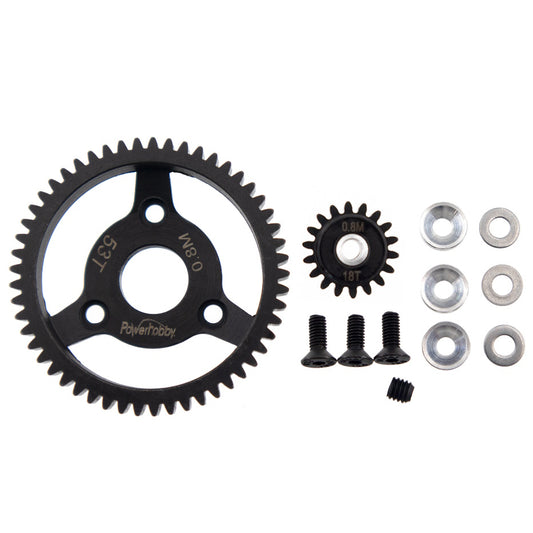 Powerhobby Hardened Steel 32P 53T 0.8M Spur Gear w 18T Pinion FOR Traxxas Slash 2WD - PowerHobby