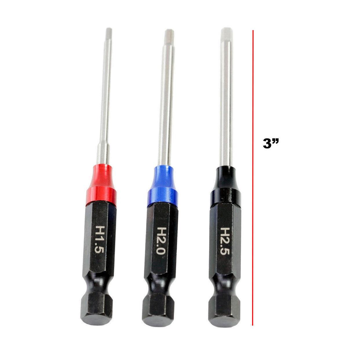 Powerhobby RC Hex Driver 1/4" Tool Set Metric 1.5, 2.0, 2.5mm with Handle - PowerHobby