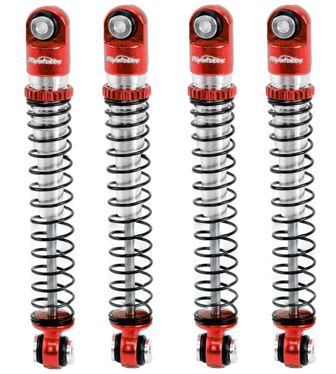 Powerhobby Aluminum 54mm Long Travel Shocks 1/24 Axial SCX24 Jeep Bronco Red - PowerHobby