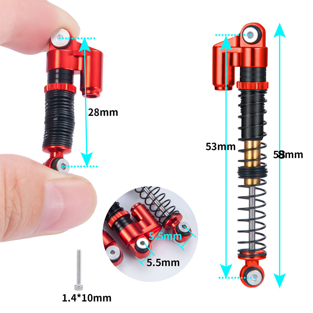 Powerhobby 1/24 Axial SCX24 Aluminum 58mm Long Travel Shocks Jeep Bronco Red - PowerHobby