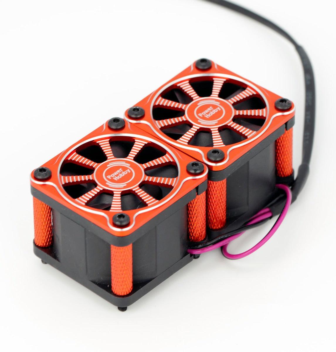 Powerhobby Twister Twin / Dual 40mm 1/8 1/5 Motor Aluminum Cooling Fan - Red - PowerHobby