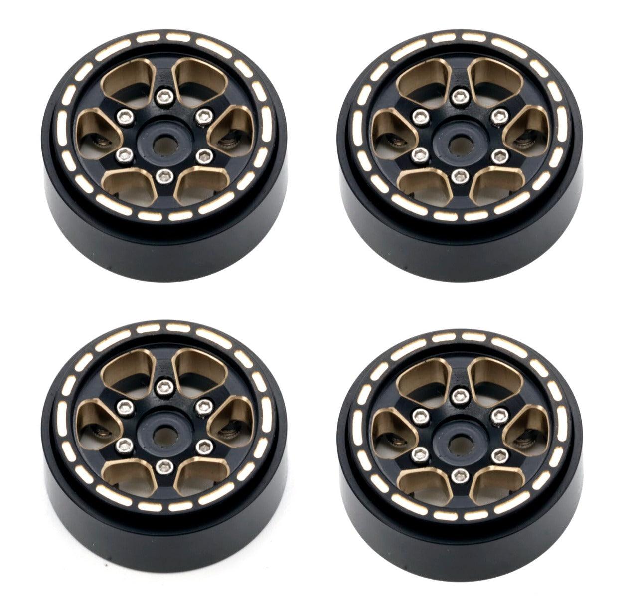 Powerhobby 1.0" Black Brass Beadlock Crawler Wheels 1/24 Axial SCX24 - PowerHobby