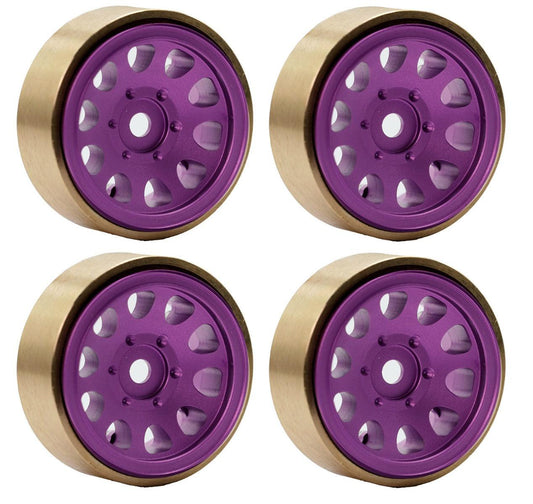 Powerhobby Z5 1.0" Aluminum Brass Ring Beadlock Crawler Wheels SCX24 Purple 1/24 - PowerHobby