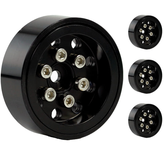 Powerhobby 1.0" SCX24 Aluminum Beadlock Wheels 1/24 Bronco C10 Jeep Black - PowerHobby