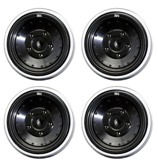 Powerhobby D55 1.0" Aluminum Beadlock Wheels (4) Axial SCX24 1/24 Crawler Black - PowerHobby