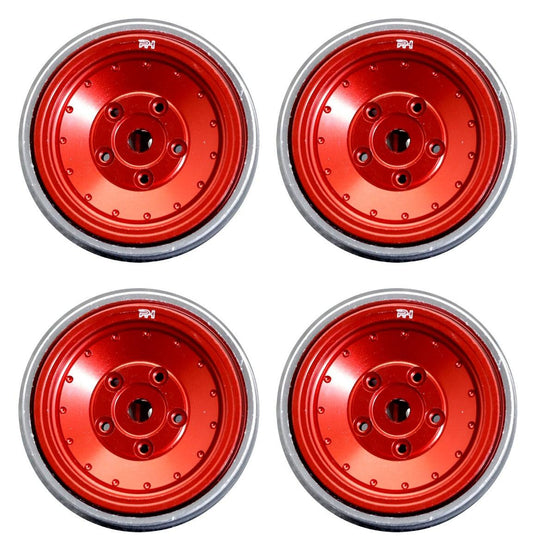 Powerhobby D55 1.0" Aluminum Beadlock Wheels (4) Axial SCX24 1/24 Crawler RED - PowerHobby