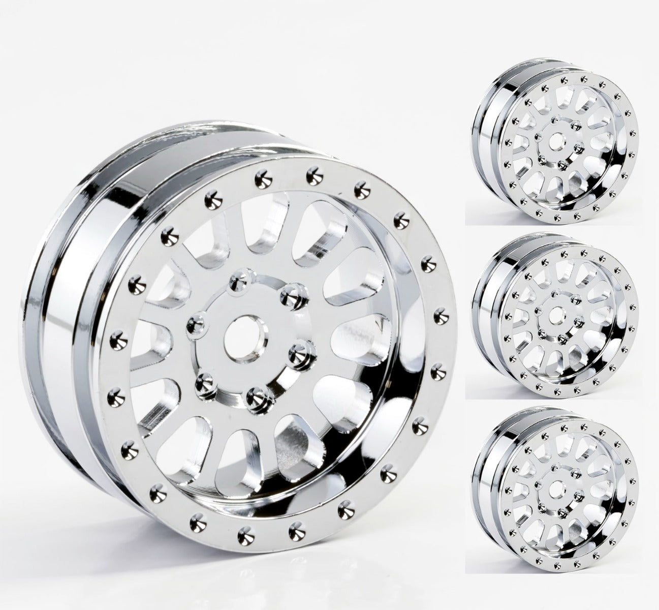 Powerhobby A24 Aluminum 1.0” Rock Crawler Wheels Axial SCX24 Chrome - PowerHobby