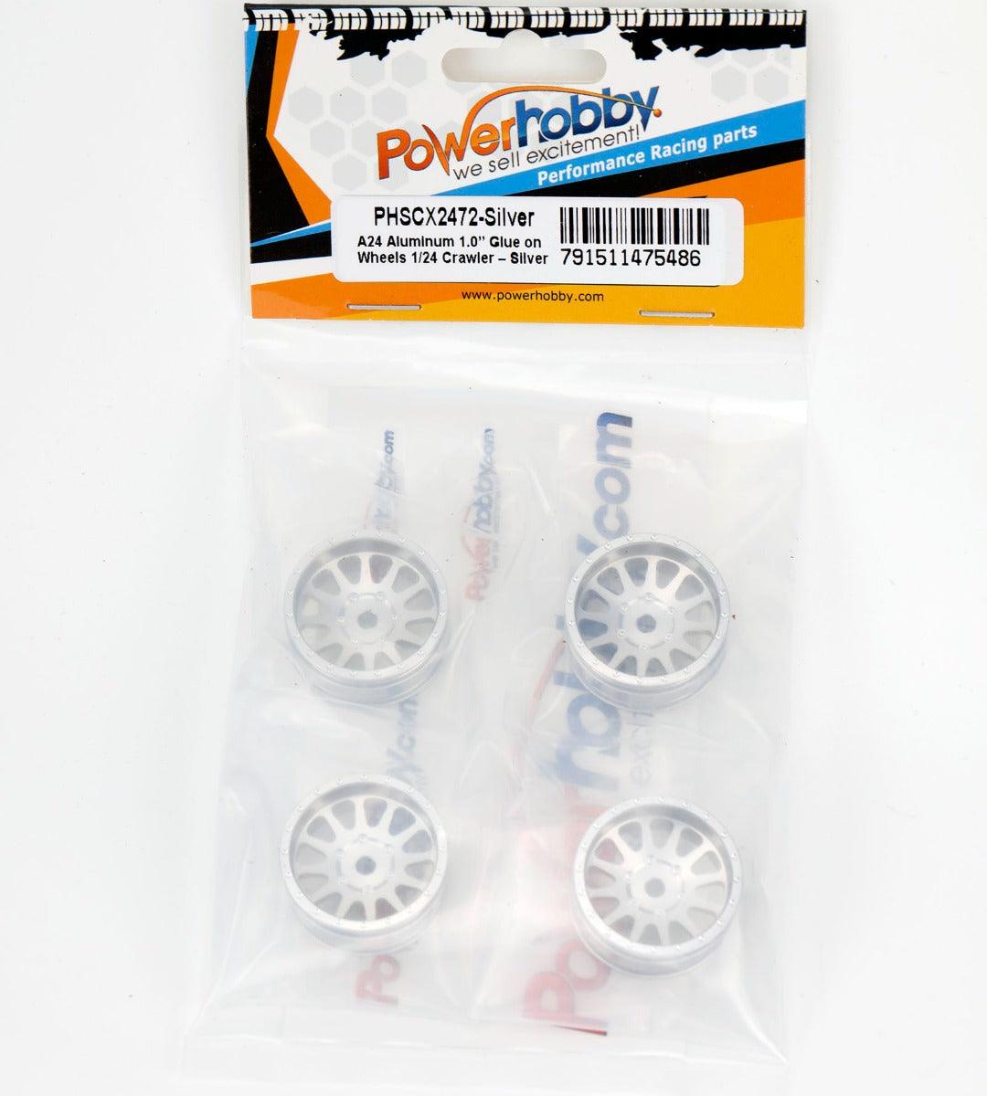 Powerhobby A24 Aluminum 1.0” Rock Crawler Wheels Axial SCX24 - Silver - PowerHobby