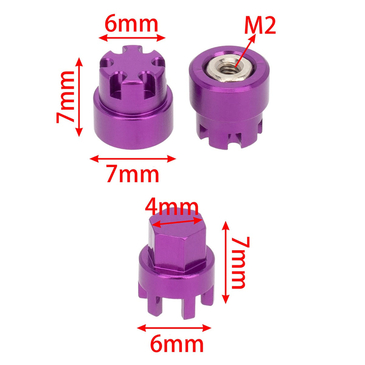 Powerhobby Aluminum M2 Wheel Nuts Cap 1/24 Axial SCX24 C10 Purple - PowerHobby