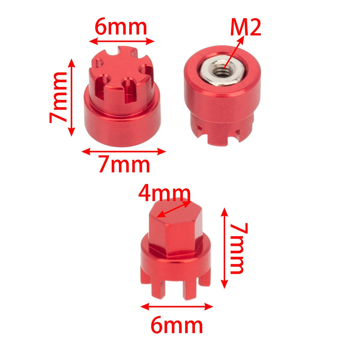 Powerhobby Aluminum M2 Wheel Nuts Cap for 1/24 Axial SCX24 Jeep C10 Bronco Red - PowerHobby