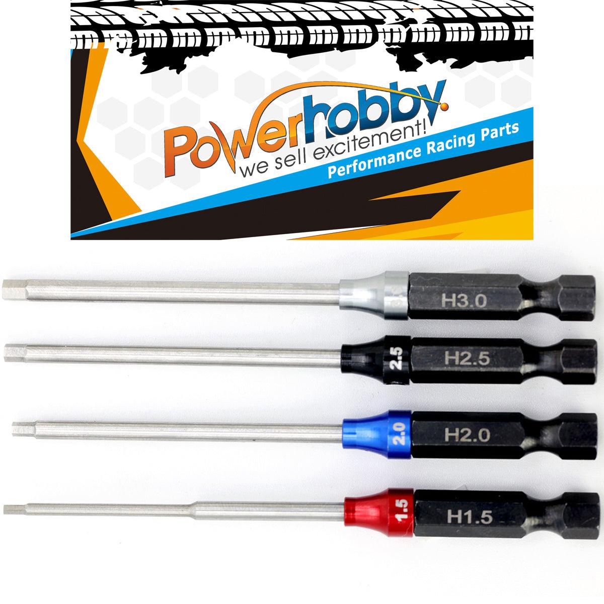 Powerhobby Hex Tip Driver w/Handle 1/4" Tool Set Metric 1.5, 2.0, 2.5, 3.0 mm - PowerHobby