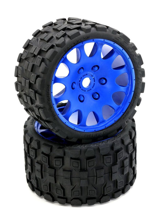 Powerhobby Scorpion Belted Monster Truck Tires / Wheels w 17mm Hex (2) BLUE - PowerHobby