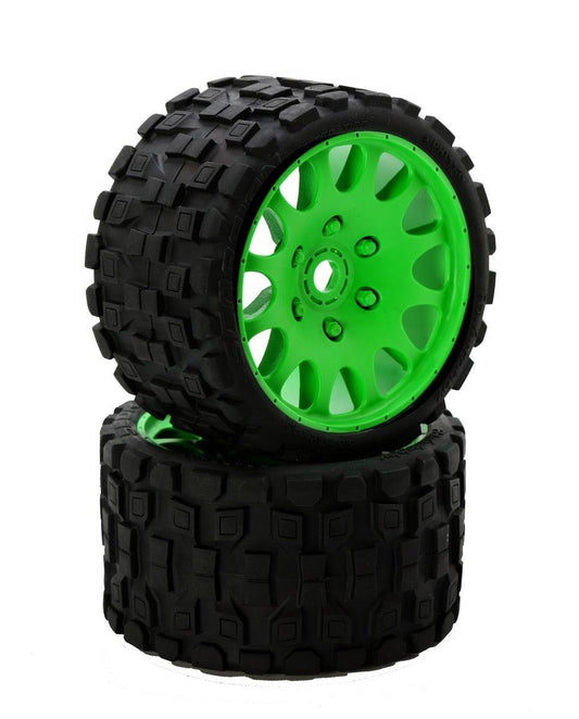 Powerhobby Scorpion Belted Monster Truck Tires / Wheels w 17mm Hex (2) GREEN - PowerHobby