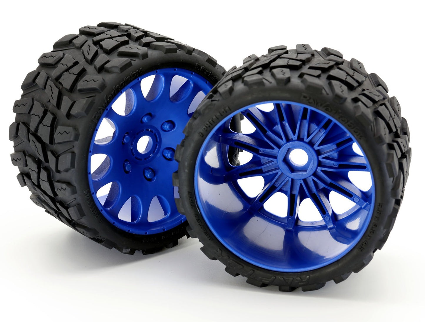 Powerhobby Raptor Belted Monster Truck Tires / Wheels w 17mm Hex (2) Sport BLUE - PowerHobby
