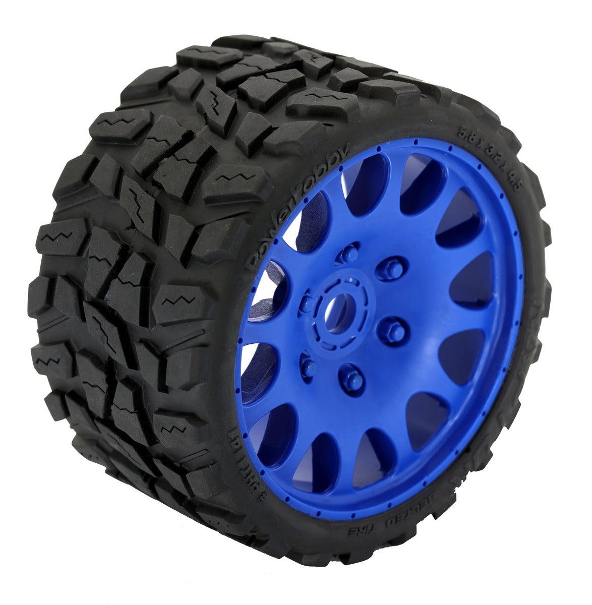 Powerhobby Raptor Belted Monster Truck Tires / Wheels w 17mm Hex (2) Sport BLUE - PowerHobby