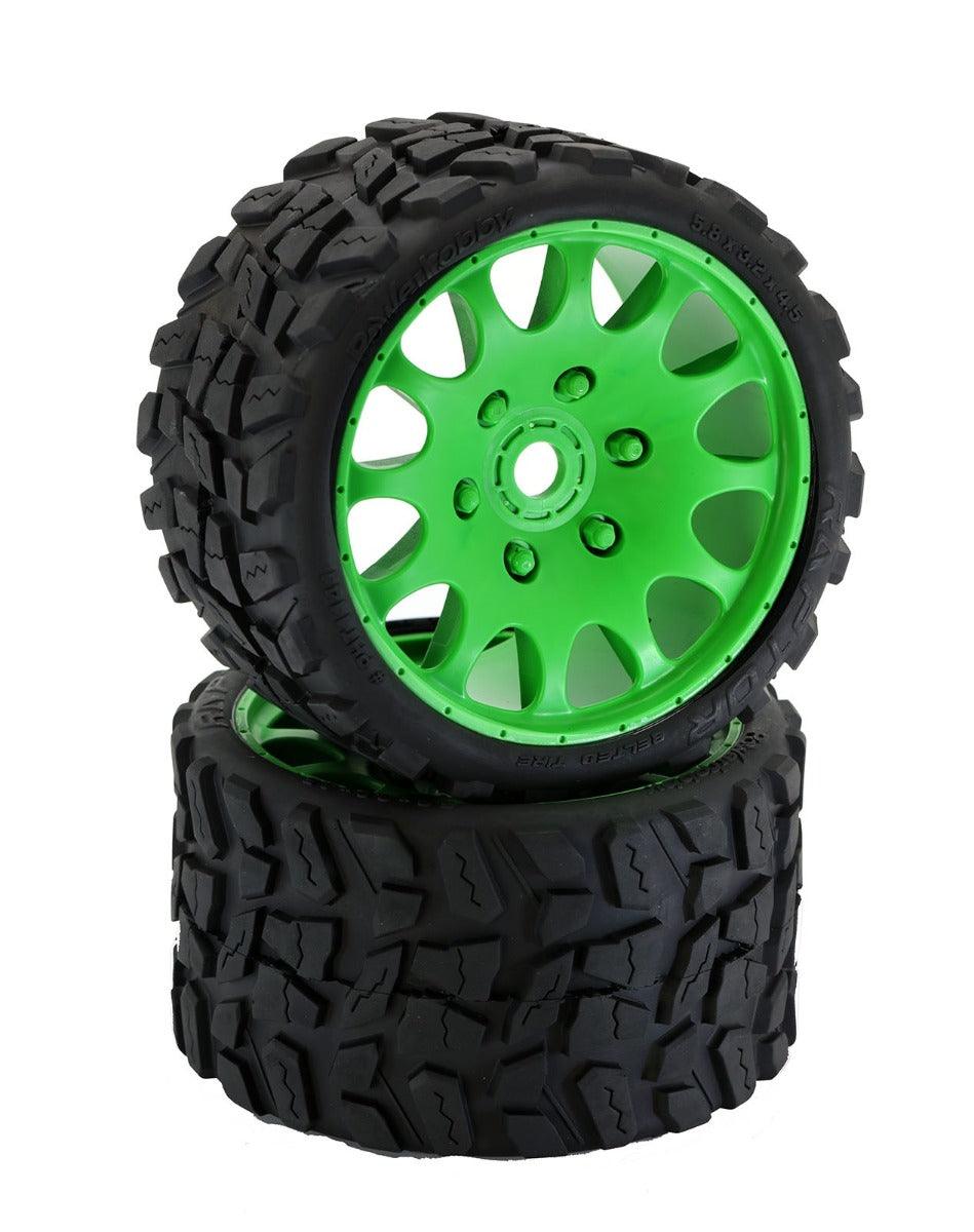 Powerhobby Raptor Belted Monster Truck Tires / Wheels w 17mm Hex (2) Sport GREEN - PowerHobby