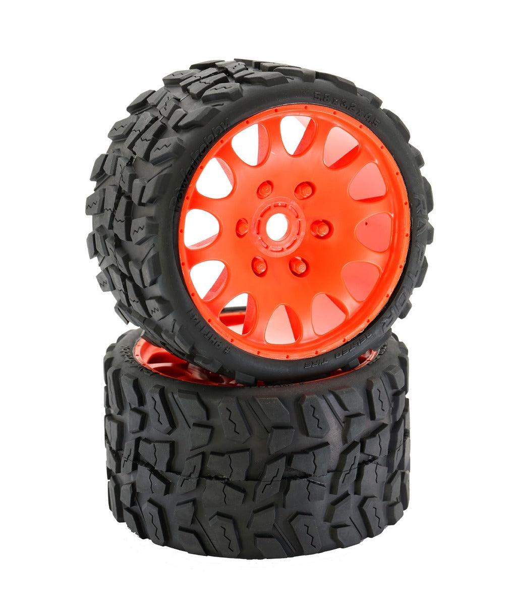 Powerhobby Raptor Belted Monster Truck Tires Wheels w 17mm Hex (2) Sport ORANGE - PowerHobby