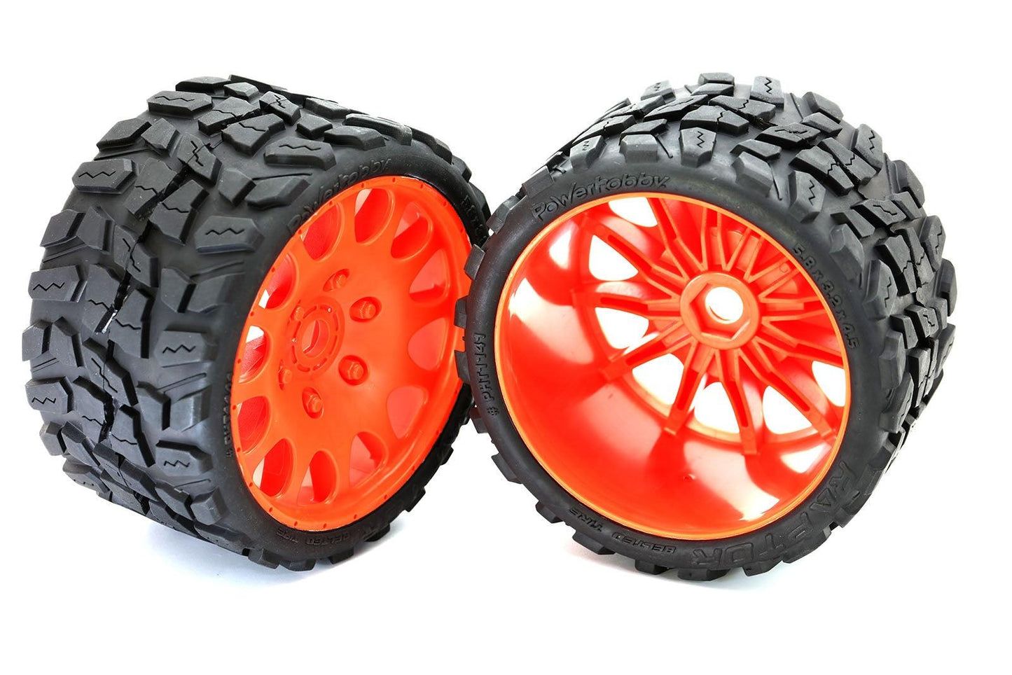 Powerhobby Raptor Belted Monster Truck Tires Wheels w 17mm Hex (2) Sport ORANGE - PowerHobby