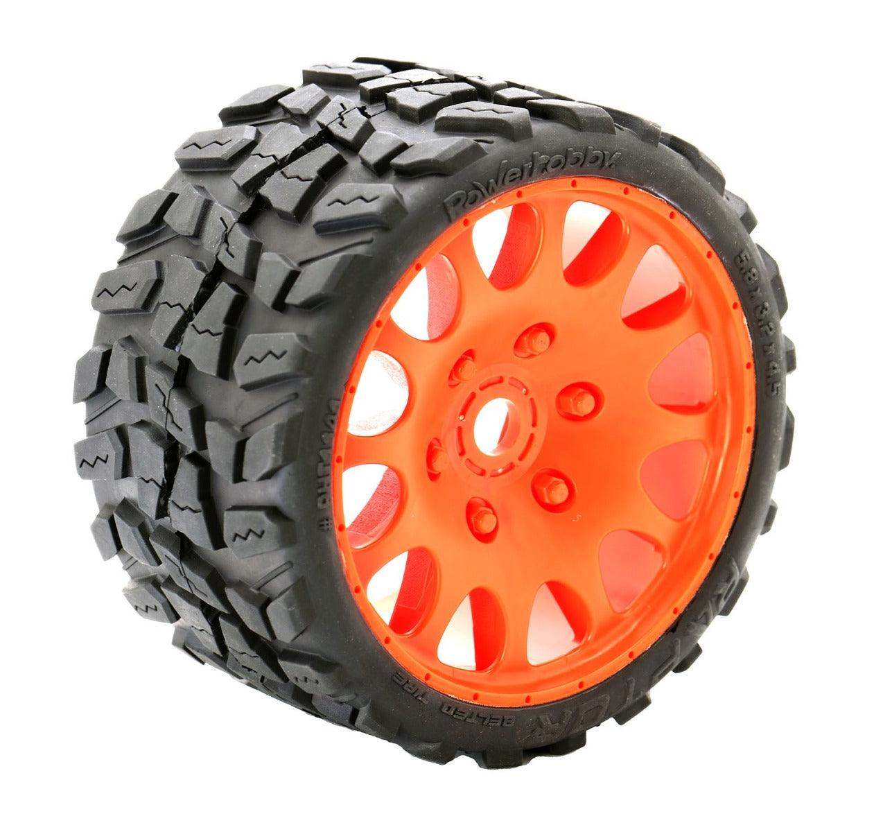 Powerhobby Raptor Belted Monster Truck Tires Wheels w 17mm Hex (2) Sport ORANGE - PowerHobby