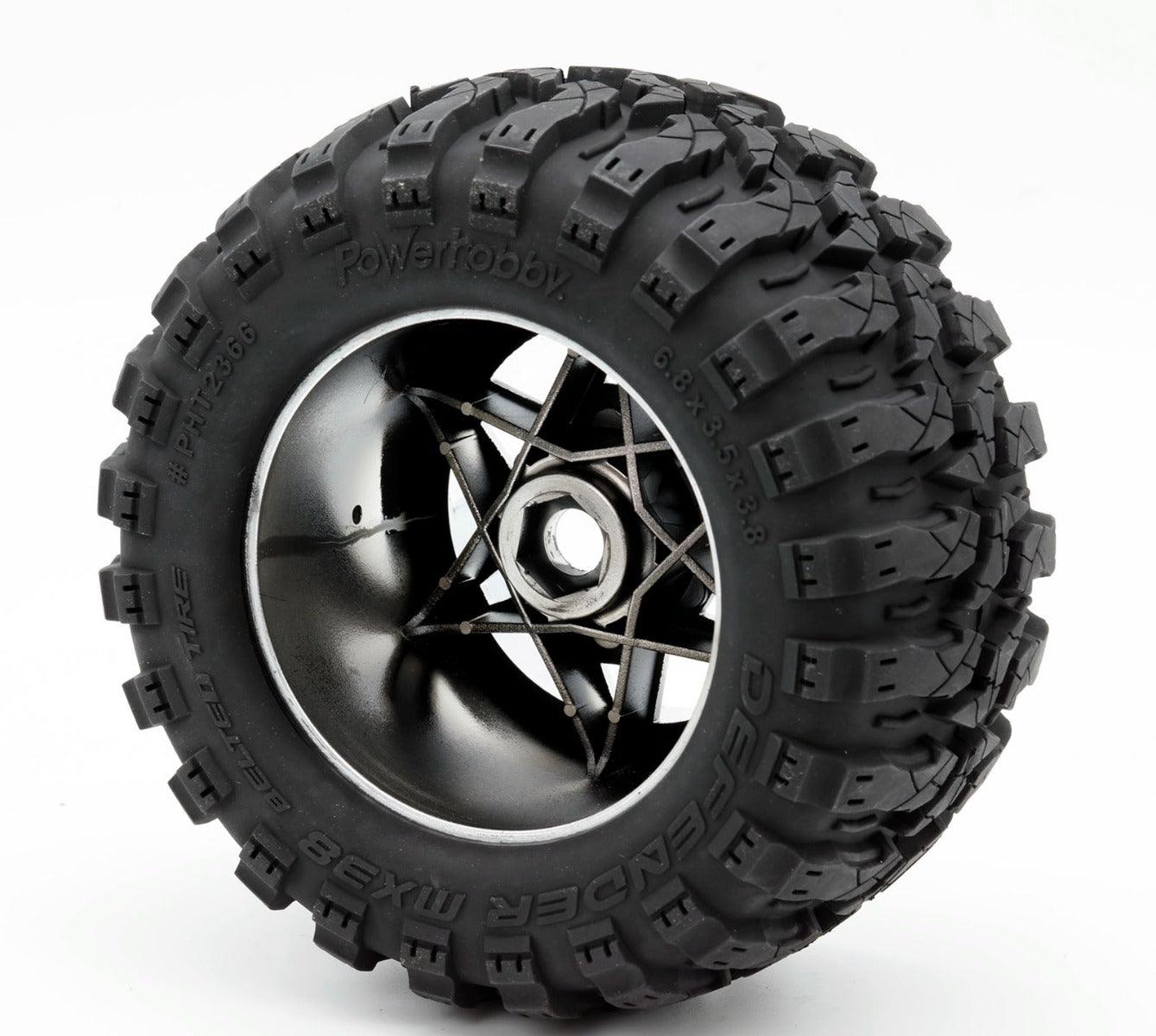 Powerhobby 1/8 Defender 3.8” Belted All Terrain Tires 17MM Mounted Chrome - PowerHobby