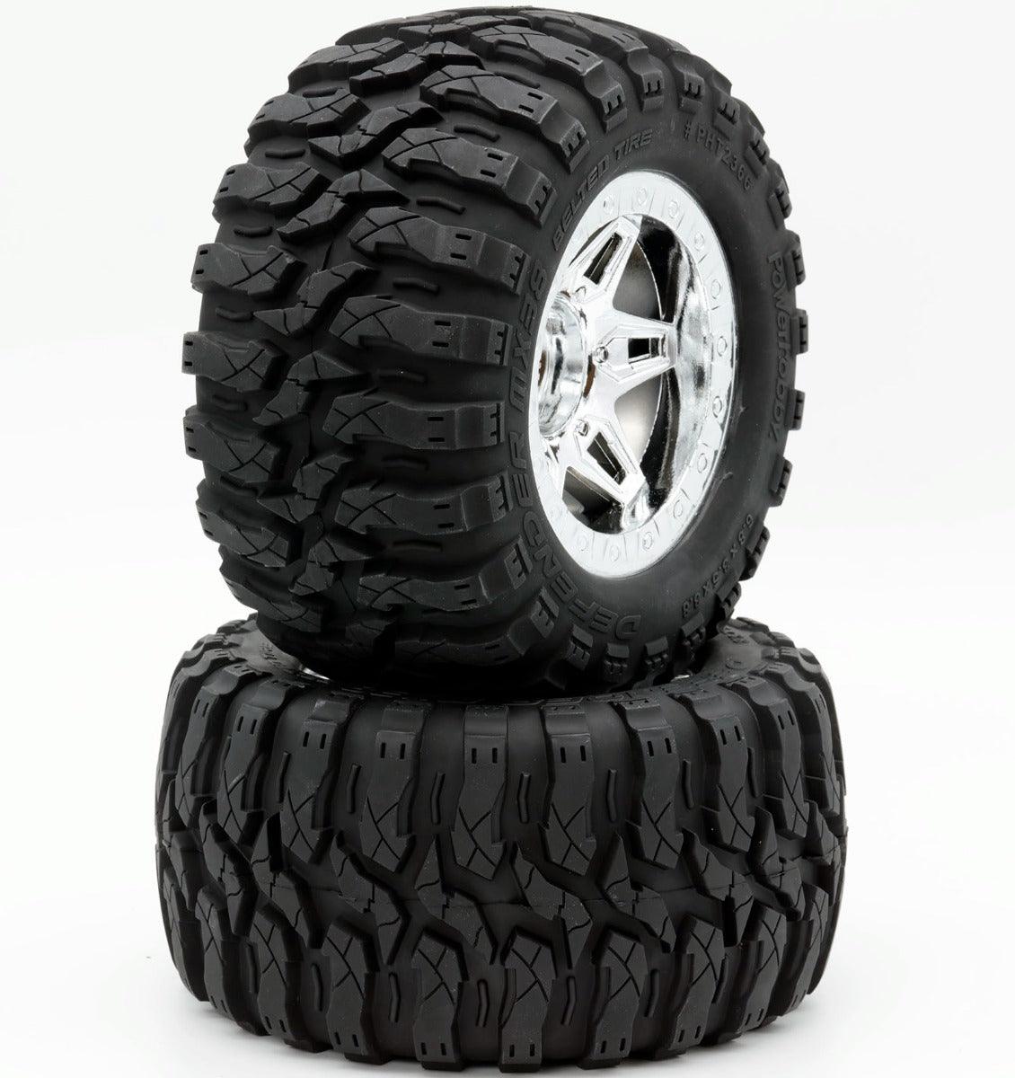 Powerhobby 1/8 Defender 3.8” Belted All Terrain Tires 17MM Mounted Chrome - PowerHobby