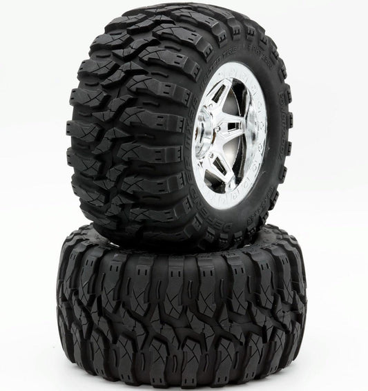 Powerhobby 1/8 Defender 3.8” Belted All Terrain Tires 17MM Mounted Chrome - PowerHobby