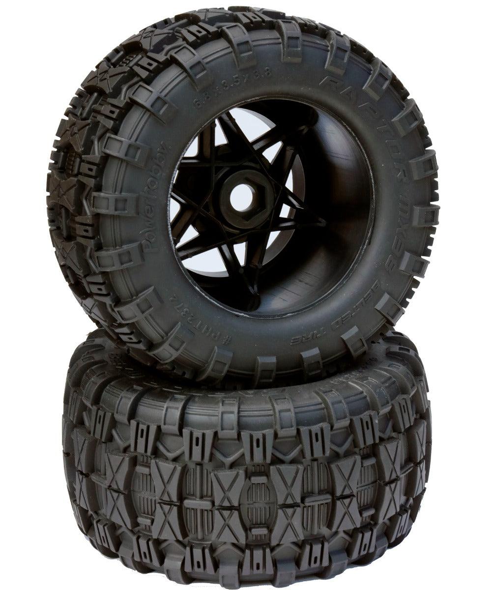 Powerhobby 1/8 Raptor 3.8” Belted All Terrain Tires 17MM Mounted Black - PowerHobby