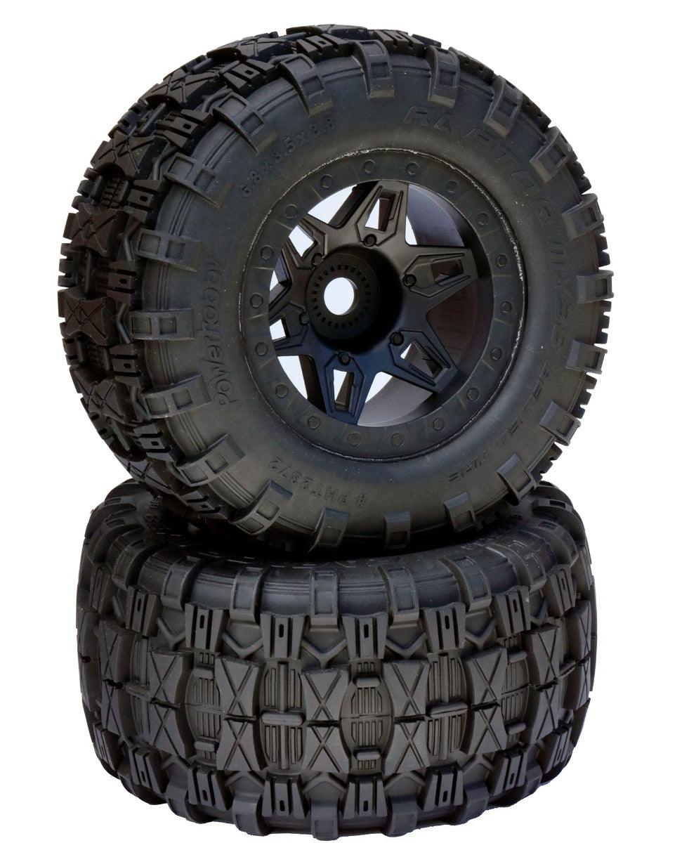 Powerhobby 1/8 Raptor 3.8” Belted All Terrain Tires 17MM Mounted Black - PowerHobby
