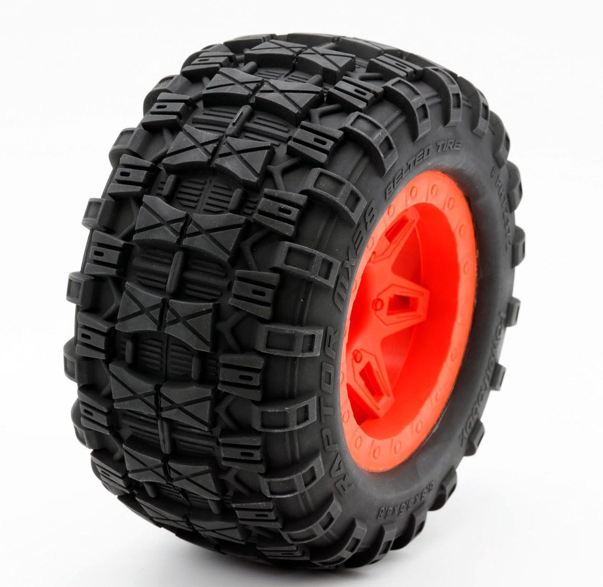 Powerhobby 1/8 Raptor 3.8” Belted All Terrain Tires 17MM Mounted Orange - PowerHobby