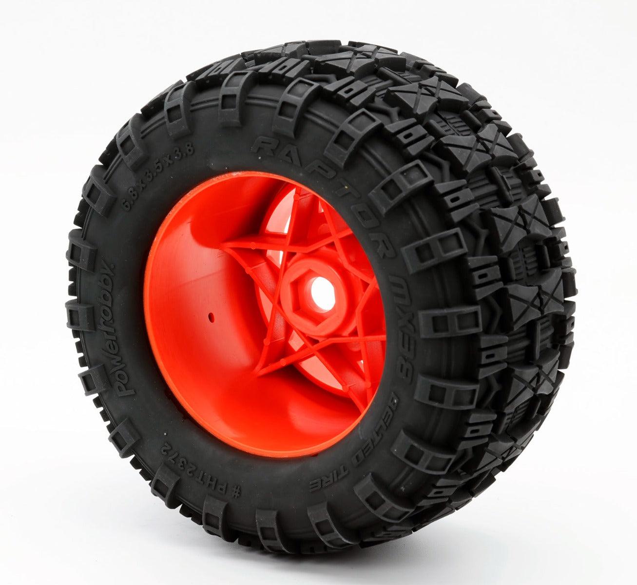 Powerhobby 1/8 Raptor 3.8” Belted All Terrain Tires 17MM Mounted Orange - PowerHobby