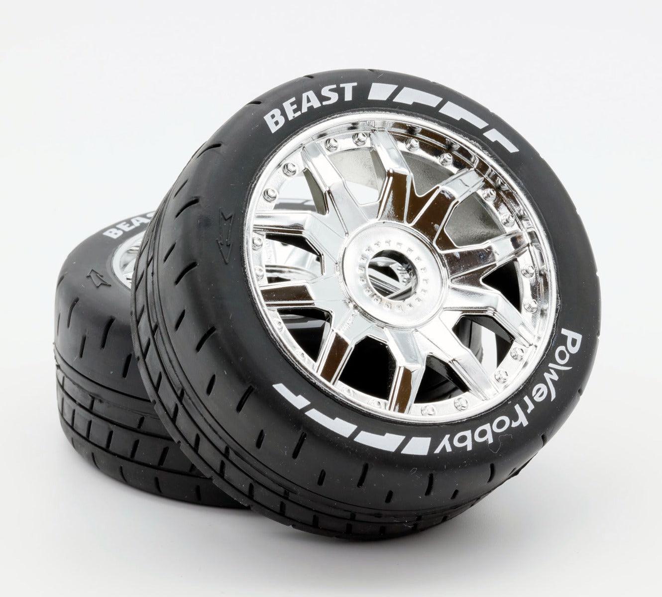 Powerhobby 1/8 GT Beast Belted Mounted Tires 17mm SOFT Chrome Wheels - PowerHobby