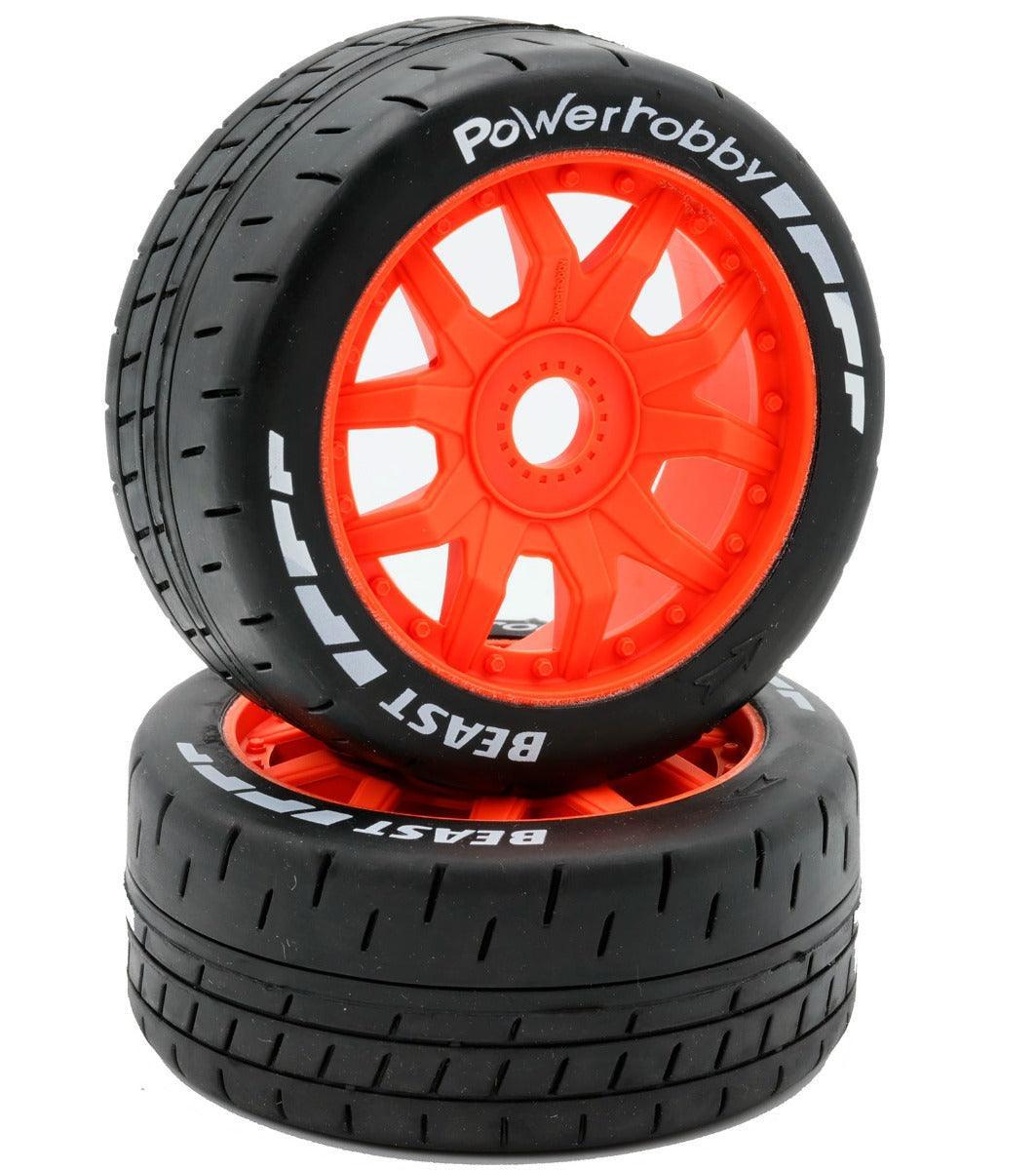 Powerhobby 1/8 Gripper 54/100 Belted Mounted Tires (17mm Hex) On Grey Wheels For Arrma On-Road
