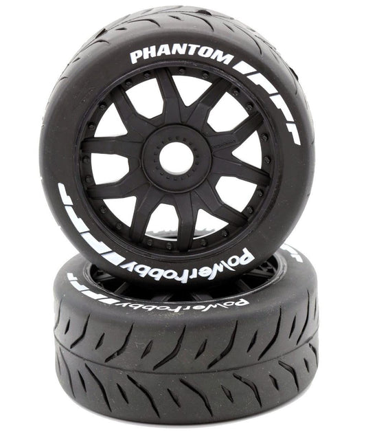 Powerhobby 1/8 GT Phantom Belted Mounted Tires 17mm Medium Black Wheels - PowerHobby