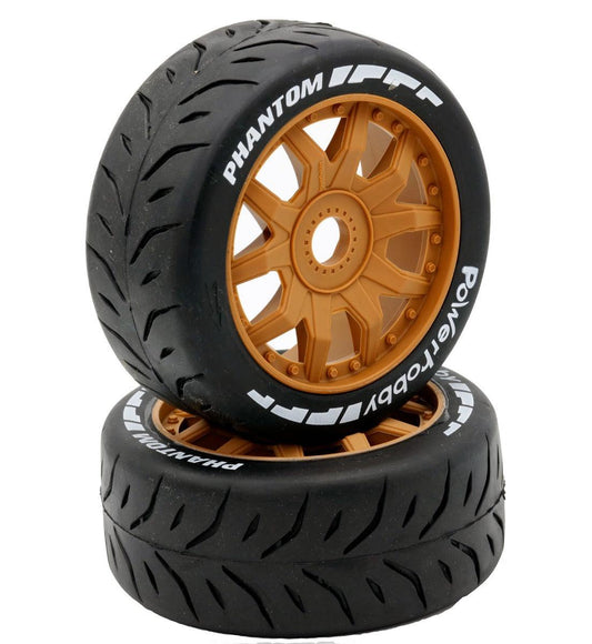 Powerhobby 1/8 GT Phantom Belted Mounted Tires 17mm Medium Brown Wheels - PowerHobby